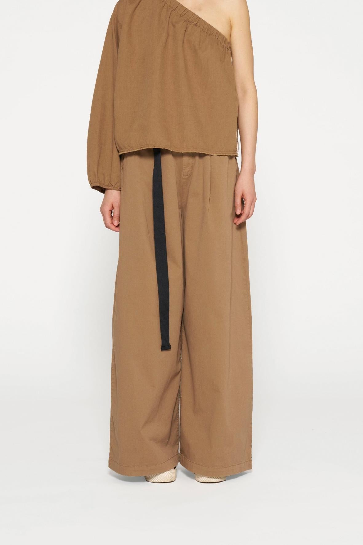 BELTED WIDE LEG PANTS TWILL