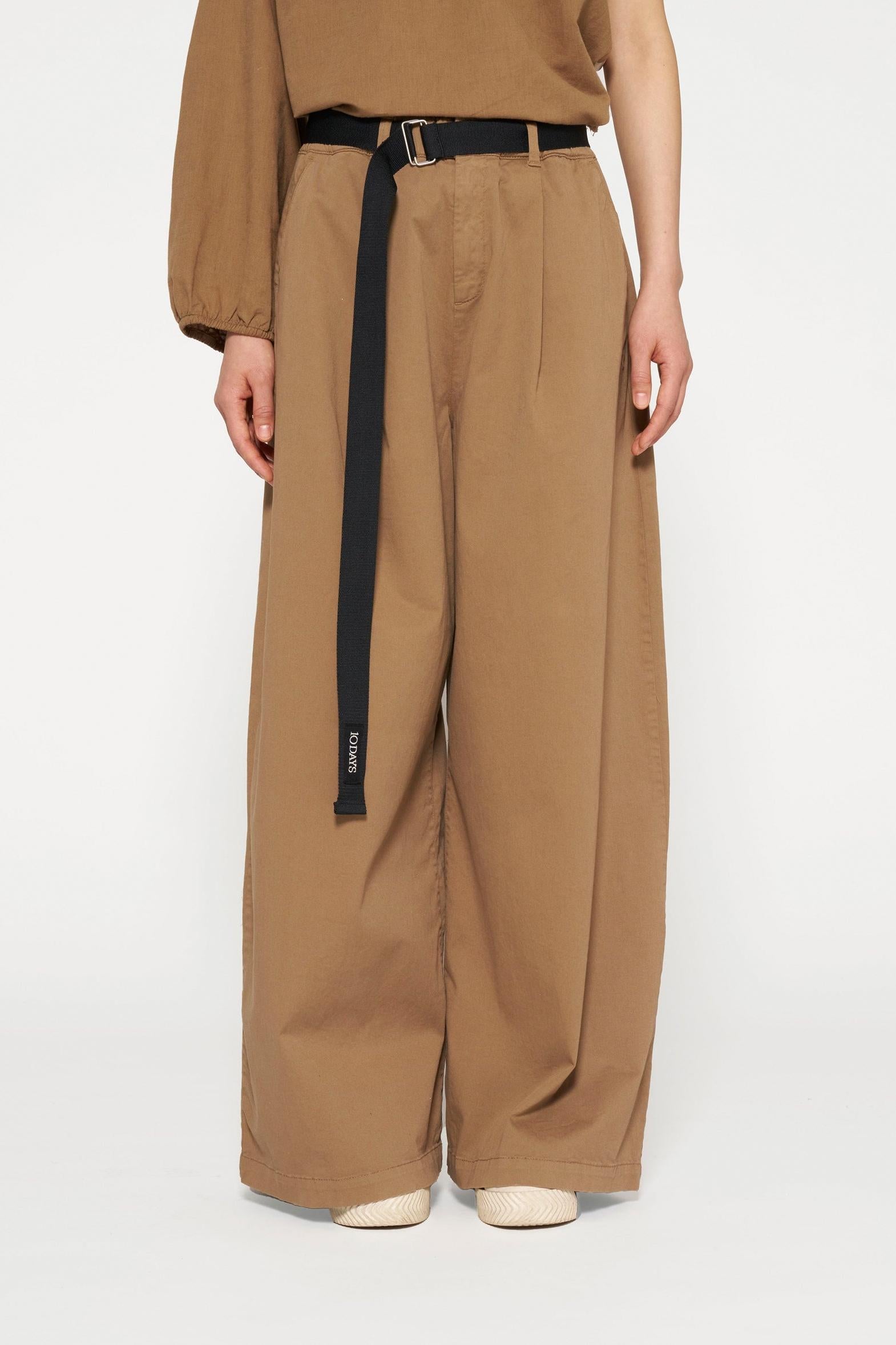 BELTED WIDE LEG PANTS TWILL